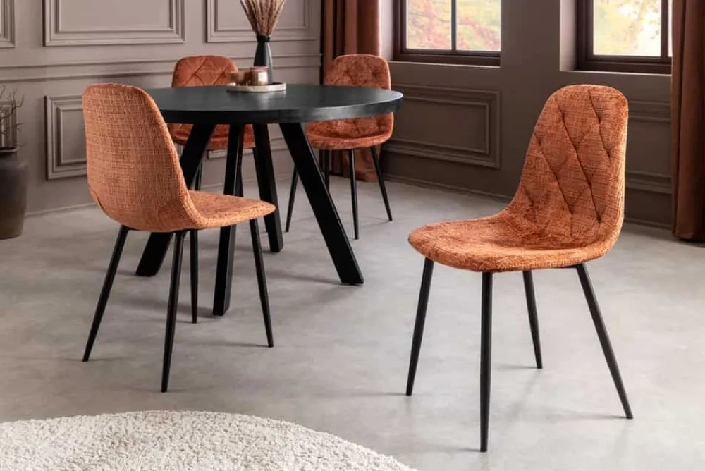 Riess-Ambiente Stühle > Stilvoller Stuhl GLAMM rost braun Chenille Cremona Rauten-Steppung schwarz Metall