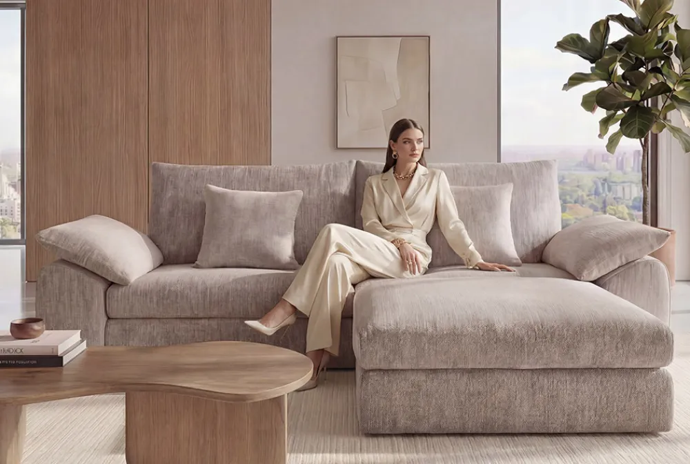 Riess-Ambiente 3-Sitzer Sofa > Stilvolles Big Sofa SOHO 260cm beige Chenille 4-Sitzer Couch mit Wellenunterfederung