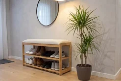 Riess-Ambiente Mehr...|Sitzbänke > Stilvolle Schuhbank ZEN-BO 80cm natur beige Bambus Regal Sitzbank mit Stauraum