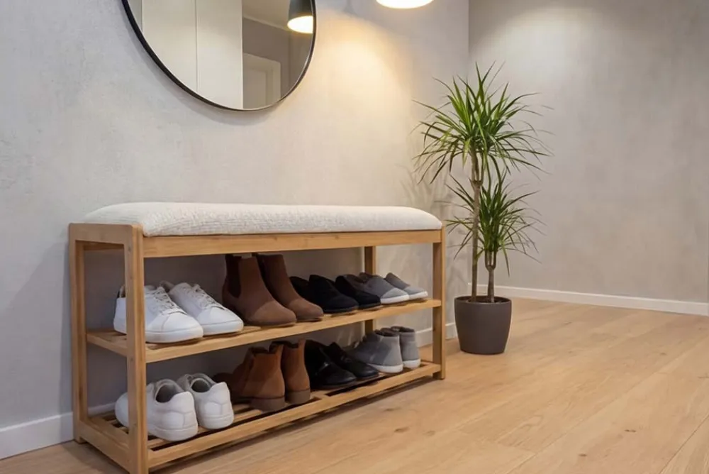 Riess-Ambiente Mehr...|Sitzbänke > Stilvolle Schuhbank ZEN-BO 80cm natur beige Bambus Regal Sitzbank mit Stauraum