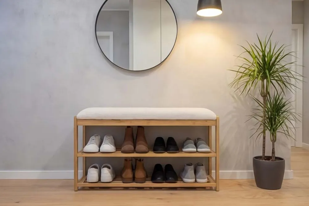 Riess-Ambiente Mehr...|Sitzbänke > Stilvolle Schuhbank ZEN-BO 80cm natur beige Bambus Regal Sitzbank mit Stauraum