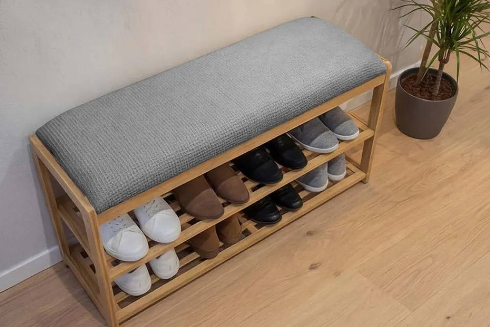 Riess-Ambiente Mehr...|Sitzbänke > Stilvolle Schuhbank ZEN-BO 80cm natur grau Bambus Regal Sitzbank mit Stauraum