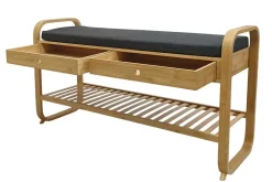 Riess-Ambiente Mehr...|Sitzbänke > Stilvolle Schuhbank ZEN-BO 100cm natur grau Bambus Regal Sitzbank mit Schubladen
