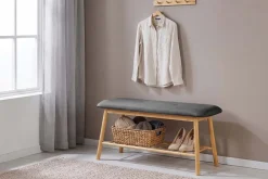 Riess-Ambiente Mehr...|Sitzbänke > Stilvolle Schuhbank ZEN-BO 90cm natur grau Bambus Regal Sitzbank mit Stauraum