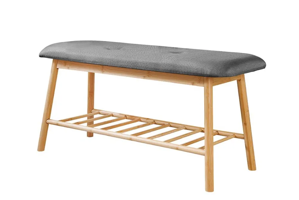 Riess-Ambiente Mehr...|Sitzbänke > Stilvolle Schuhbank ZEN-BO 90cm natur grau Bambus Regal Sitzbank mit Stauraum