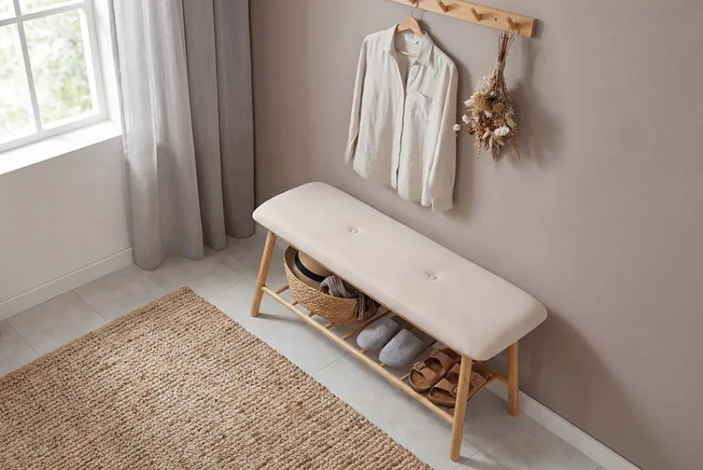 Riess-Ambiente Mehr...|Sitzbänke > Stilvolle Schuhbank ZEN-BO 90cm natur beige Bambus Regal Sitzbank mit Stauraum
