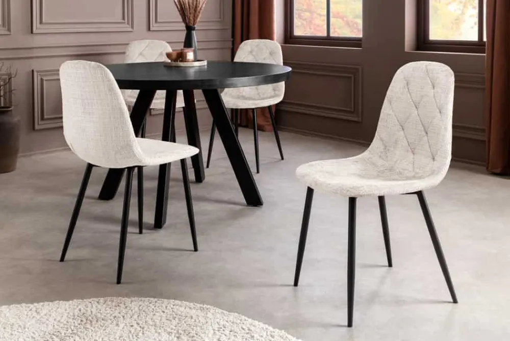 Riess-Ambiente Stühle > Stilvolles 2er-Set Stühle GLAMM champagner beige Chenille Cremona schwarze Metallbeine