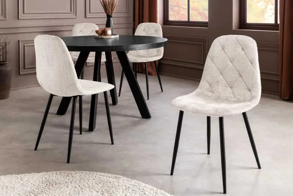 Riess-Ambiente Stühle > Stilvolles 2er-Set Stühle GLAMM champagner beige Chenille Cremona schwarze Metallbeine