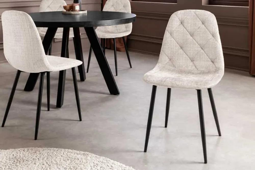 Riess-Ambiente Stühle > Stilvolles 2er-Set Stühle GLAMM champagner beige Chenille Cremona schwarze Metallbeine