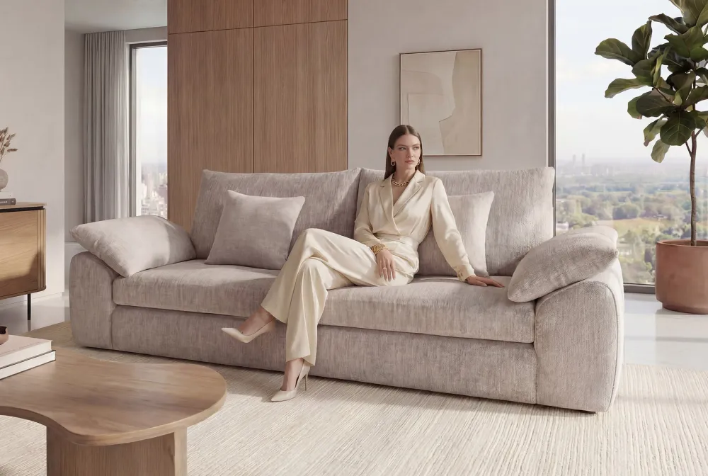 Riess-Ambiente Skandinavisch|3-Sitzer Sofa > Stilvolles Sofa SOHO 225cm beige Chenille 3-Sitzer Couch mit Wellenunterfederung