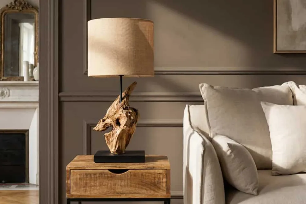 Riess-Ambiente Mehr...|Mehr... > Treibholz Tischlampe HYPNOTIC 60cm natur Leinen-Schirm