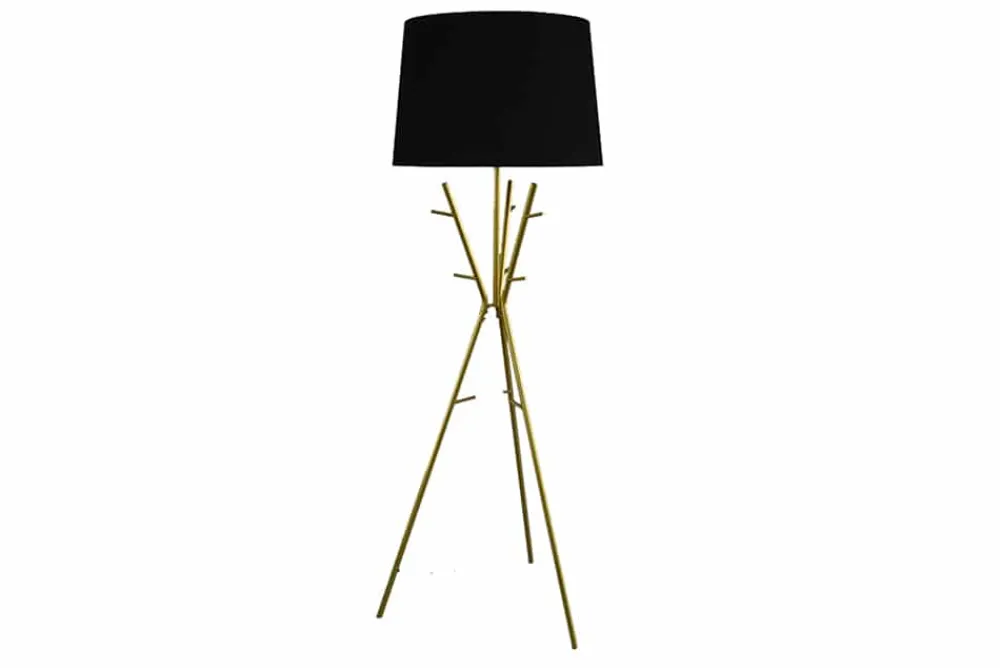 Riess-Ambiente Goldene Möbel|Stehleuchten > Vielseitige Stehlampe WARDROBE 175cm gold schwarz Garderobe mit Stoffschirm Metall