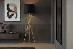 Riess-Ambiente Goldene Möbel|Stehleuchten > Vielseitige Stehlampe WARDROBE 175cm gold schwarz Garderobe mit Stoffschirm Metall