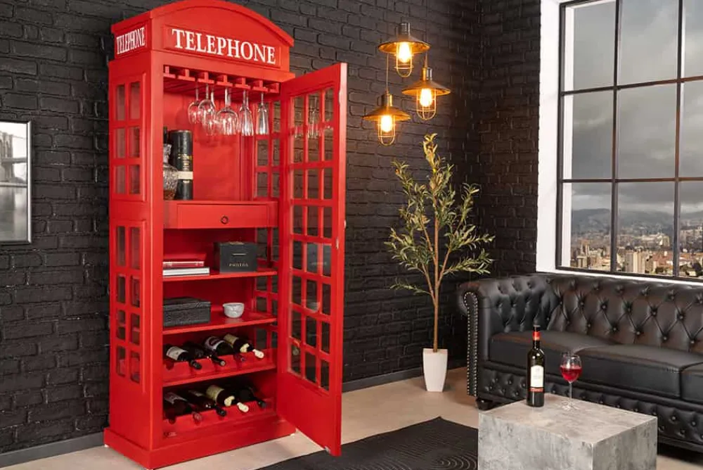 Riess-Ambiente Barschränke > Vintage Barschrank TELEPHONE 200cm rot Mangoholz massiv englische Telefonzelle Vitrine