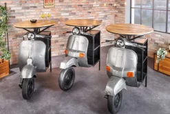 Riess-Ambiente Konsolentische|Industrial Loft > Vintage Bartisch UPCYCLING SCOOTER 120cm silber Mangoholz rund handmade