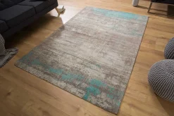 Riess-Ambiente Teppiche > Vintage Baumwoll-Teppich MODERN ART 240x160cm greige türkis verwaschen Used Look