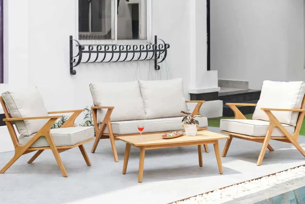 Riess-Ambiente Mehr...|Sitzgruppen > Wetterfestes Gartenlounge-Set COMFORT LINE natur beige Akazie 4-teilig inkl. Tisch