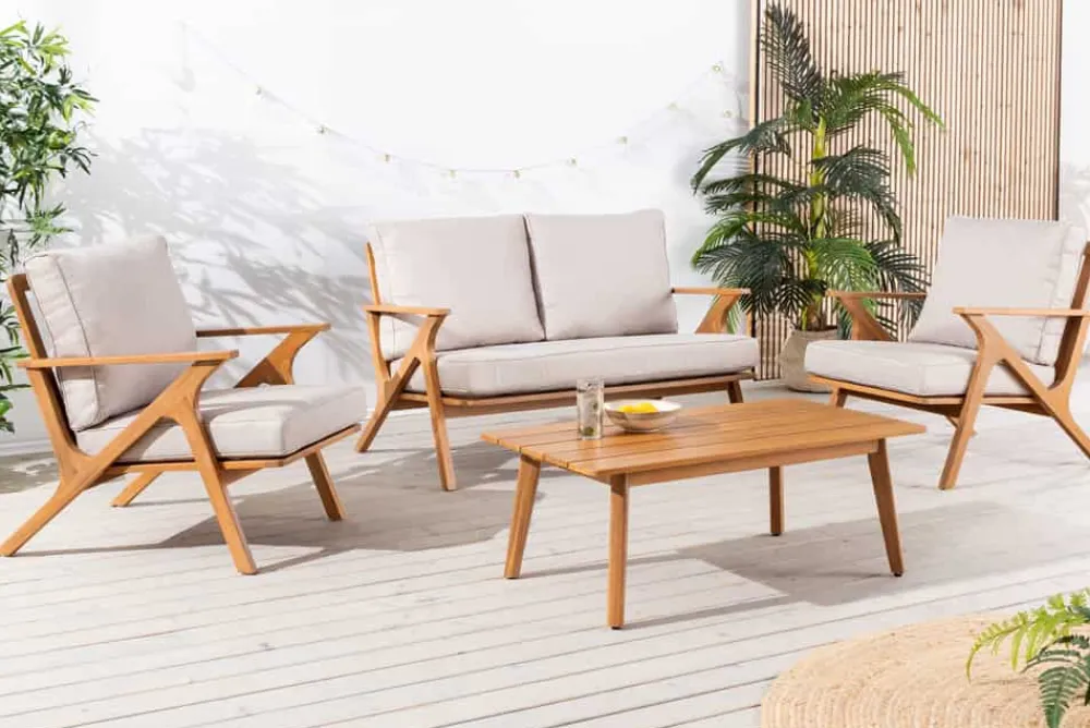 Riess-Ambiente Mehr...|Sitzgruppen > Wetterfestes Gartenlounge-Set COMFORT LINE natur beige Akazie 4-teilig inkl. Tisch