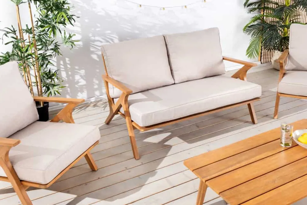 Riess-Ambiente Mehr...|Sitzgruppen > Wetterfestes Gartenlounge-Set COMFORT LINE natur beige Akazie 4-teilig inkl. Tisch