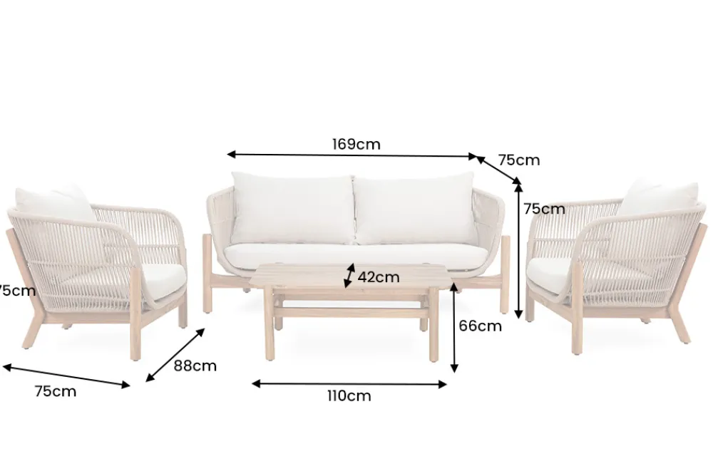 Riess-Ambiente Sitzgruppen > Wetterfestes Gartenlounge Set ROPE natur beige Akazienholz Aluminium inkl. Tisch Sitzpolster