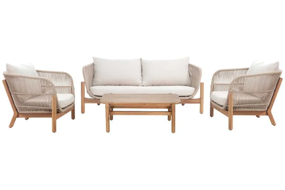 Riess-Ambiente Sitzgruppen > Wetterfestes Gartenlounge Set ROPE natur beige Akazienholz Aluminium inkl. Tisch Sitzpolster