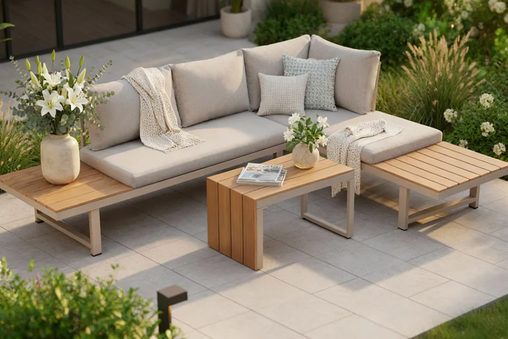 Riess-Ambiente Sitzgruppen > Wetterfestes Gartenmöbel Set IBIZA MODULAR LOUNGE 250cm champagner greige Aluminium