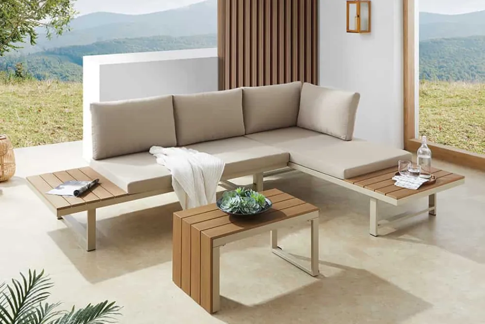 Riess-Ambiente Sitzgruppen > Wetterfestes Gartenmöbel Set IBIZA MODULAR LOUNGE 250cm champagner greige Aluminium