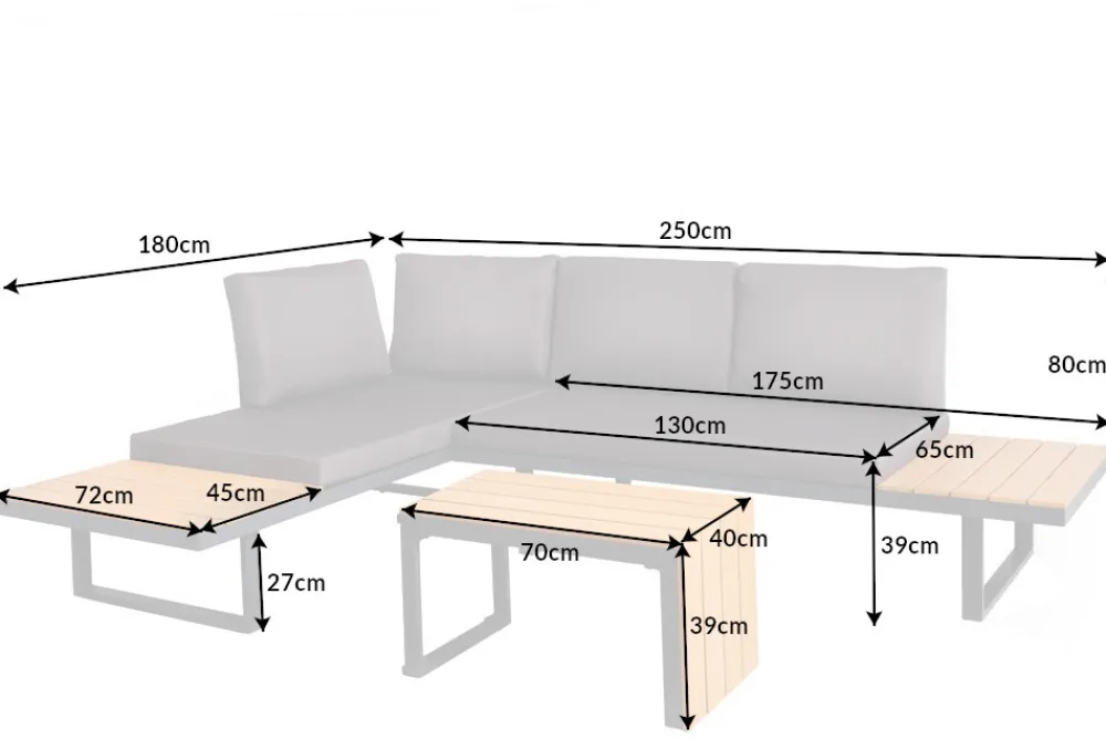 Riess-Ambiente Sitzgruppen > Wetterfestes Gartenmöbel Set IBIZA MODULAR LOUNGE 250cm champagner greige Aluminium