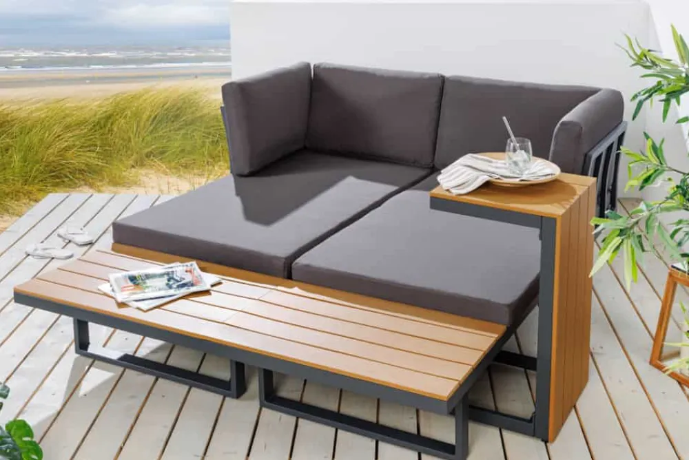 Riess-Ambiente Sitzgruppen > Wetterfestes Gartenmöbel Set IBIZA MODULAR LOUNGE 250cm champagner greige Aluminium