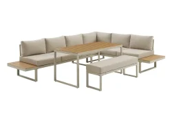 Riess-Ambiente Skandinavisch|Sitzgruppen > Wetterfestes Gartenmöbel Set IBIZA GRAND 280cm greige Aluminium inkl. Sitzpolster