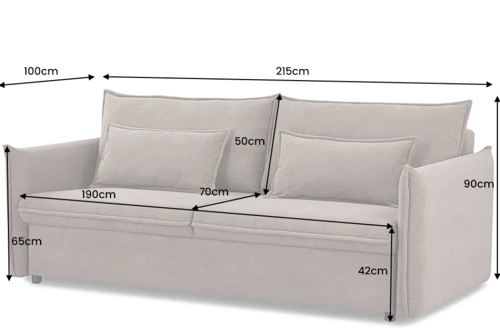 Riess-Ambiente Retro Möbel|3-Sitzer Sofa > XXL Sofa mit Schlaffunktion APARTMENT taupe Cord inkl. Bettkasten und Kissen