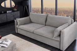 Riess-Ambiente Retro Möbel|3-Sitzer Sofa > XXL Sofa mit Schlaffunktion APARTMENT grau Cord inkl. Bettkasten und Kissen