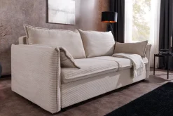 Riess-Ambiente Retro Möbel|3-Sitzer Sofa > XXL Sofa mit Schlaffunktion APARTMENT beige Cord inkl. Bettkasten und Kissen