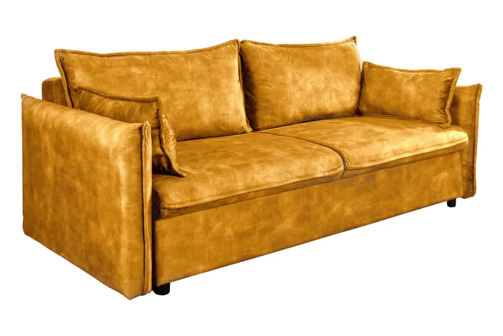 Riess-Ambiente Samt Möbel|Retro Möbel > XXL Sofa mit Schlaffunktion APARTMENT senfgelb Samt inkl. Bettkasten und Kissen