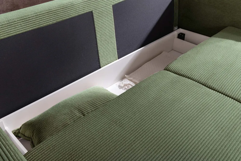 Riess-Ambiente Retro Möbel|3-Sitzer Sofa > XXL Sofa mit Schlaffunktion APARTMENT grün Cord inkl. Bettkasten und Kissen