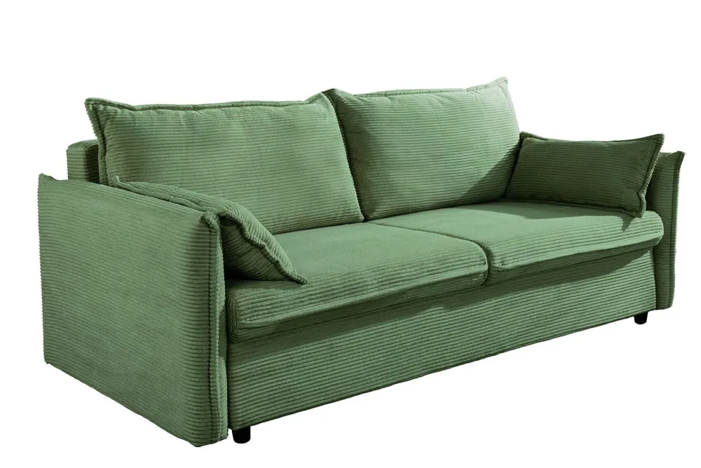 Riess-Ambiente Retro Möbel|3-Sitzer Sofa > XXL Sofa mit Schlaffunktion APARTMENT grün Cord inkl. Bettkasten und Kissen