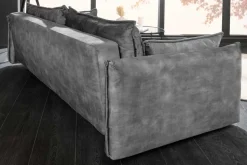 Riess-Ambiente Samt Möbel|Retro Möbel > XXL Sofa mit Schlaffunktion APARTMENT grau Samt inkl. Bettkasten und Kissen