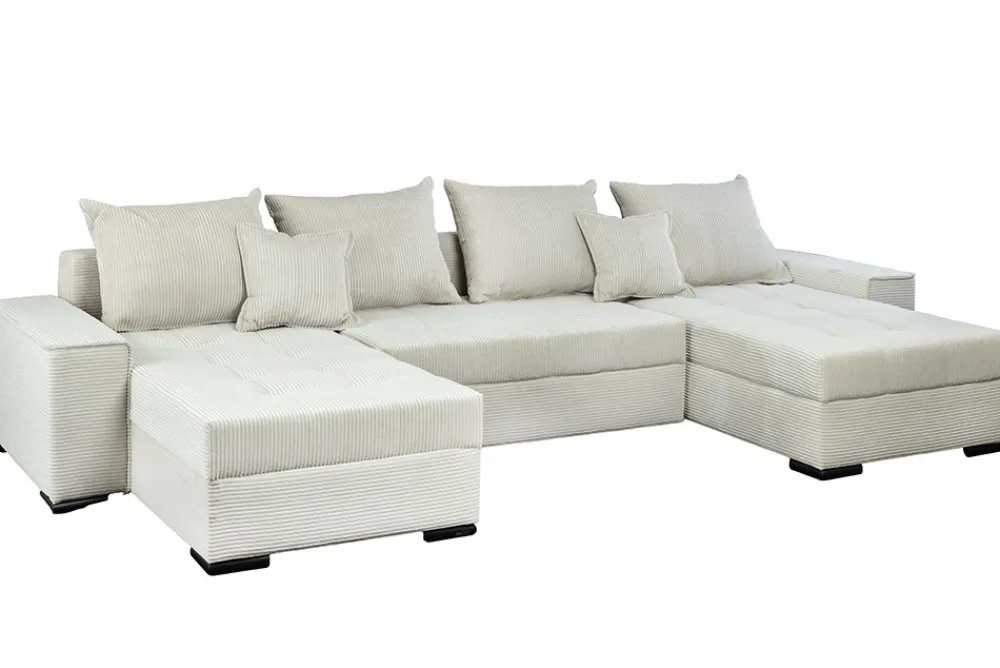 Riess-Ambiente Xxl Sofa > XXL Wohnlandschaft LODGE 315cm champagner beige Cord Sofa mit Schlaffunktion