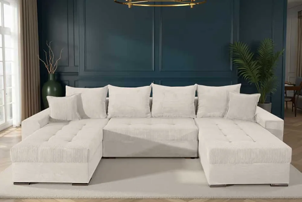 Riess-Ambiente Xxl Sofa > XXL Wohnlandschaft LODGE 315cm champagner beige Cord Sofa mit Schlaffunktion