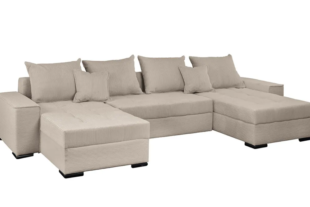 Riess-Ambiente Xxl Sofa > XXL Wohnlandschaft LODGE 315cm greige Cord Sofa mit Schlaffunktion und Stauraum