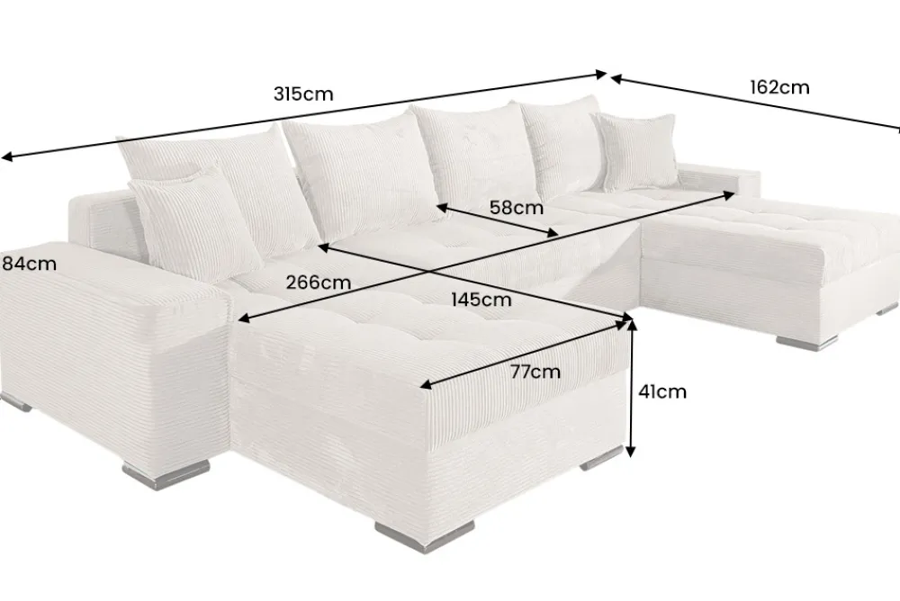 Riess-Ambiente Xxl Sofa > XXL Wohnlandschaft LODGE 315cm grün Cord Sofa mit Schlaffunktion und Stauraum