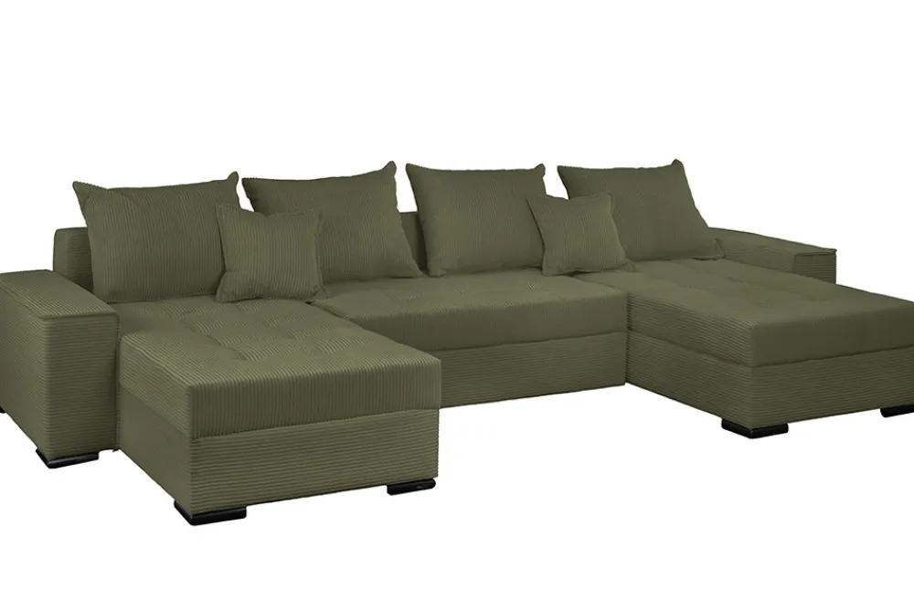 Riess-Ambiente Xxl Sofa > XXL Wohnlandschaft LODGE 315cm grün Cord Sofa mit Schlaffunktion und Stauraum